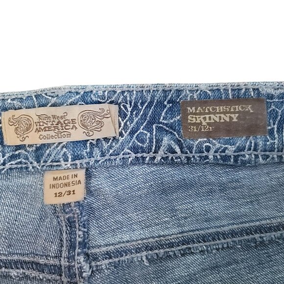 Nine West Vintage America Collection Matchstick Skinny Jeans Sz 12 Paisley Print - Picture 3 of 4